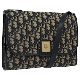 Christian Dior-Christian Dior Trotter Canvas Shoulder Bag Navy Gold Auth BA1467-Golden,Navy blue