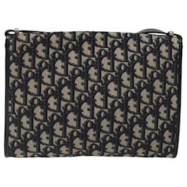 Christian Dior-Christian Dior Trotter Canvas Shoulder Bag Navy Gold Auth BA1467-Golden,Navy blue