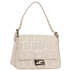 Fendi-FENDI Zucca Canvas Mamma Baguette Shoulder Bag White Auth 119363A-White