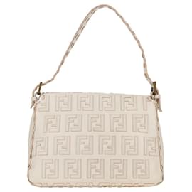 Fendi-FENDI Zucca Canvas Mamma Baguette Shoulder Bag White Auth 119363A-White
