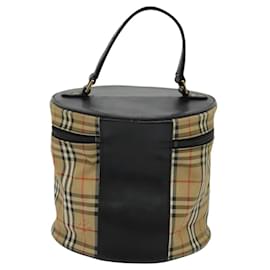 Autre Marque-Burberrys Nova Check Vanity Pouch Canvas Beige Gold Auth 120056-Beige,Golden
