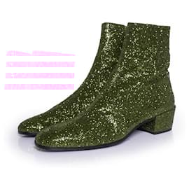 Saint Laurent-Saint Laurent, Red glitter Caleb zippered boots-Red