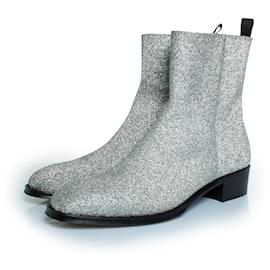 Alexander Mcqueen-Alexander McQueen, Glitter ankle boots in silver-Silvery