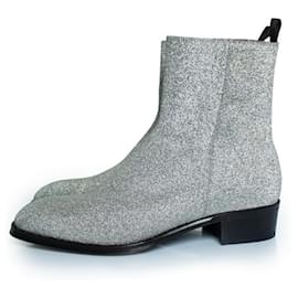 Alexander Mcqueen-Alexander McQueen, Glitter ankle boots in silver-Silvery