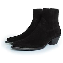 Saint Laurent-Saint Laurent, Lukas wool suede ankle boots in black-Black