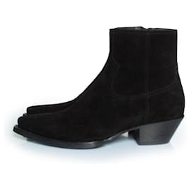 Saint Laurent-Saint Laurent, Lukas wool suede ankle boots in black-Black