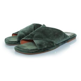 Dries van Noten, Velour slides in green Green
