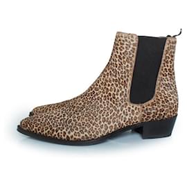Céline-Celine, Leopard calf hair leather Chelsea boots-Brown