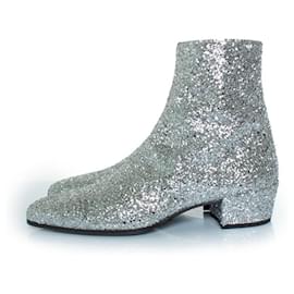 Saint Laurent-Saint Laurent, Glitter wyatt ankle boots in silver-Silvery