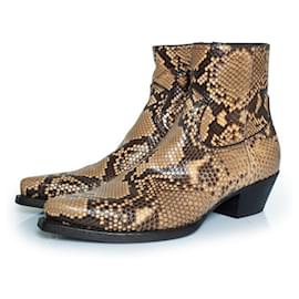 Saint Laurent-Saint Laurent, Lukas python ankle boots in beige-Black,Other