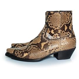 Saint Laurent-Saint Laurent, Lukas python ankle boots in beige-Black,Other