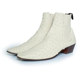 Saint Laurent-Saint Laurent, Ostrich leather Wyatt boots-White,Other