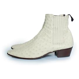 Saint Laurent-Saint Laurent, Ostrich leather Wyatt boots-White,Other