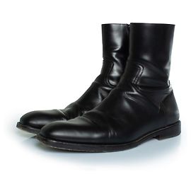 Dries van Noten, Black leather zip up boots Black
