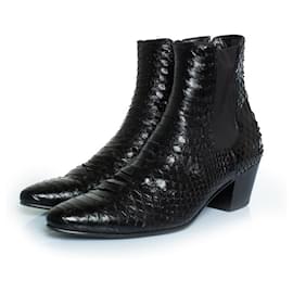 Céline-Celine, Black leather python boots-Black