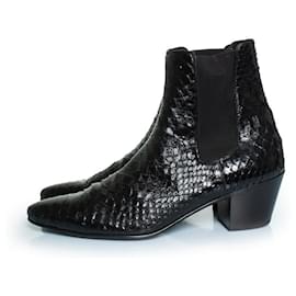Céline-Celine, Black leather python boots-Black
