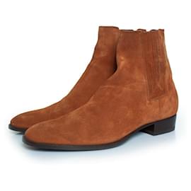 Saint Laurent-Saint Laurent, Western suede Wyatt boots-Brown