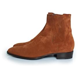 Saint Laurent-Saint Laurent, Western suede Wyatt boots-Brown