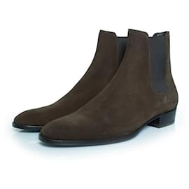 Saint Laurent-Saint Laurent, Kaki suede Chelsea ankle boots-Brown,Green