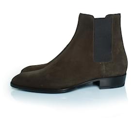 Saint Laurent-Saint Laurent, Kaki suede Chelsea ankle boots-Brown,Green