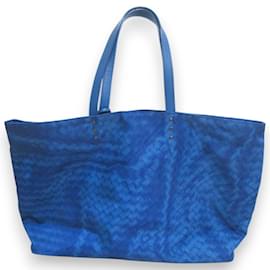 Bottega Veneta-Bottega Veneta Intrecciato Illusion Nylon Tote Bag-Blue