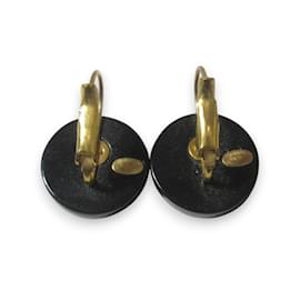 Chanel-Chanel Camellia Coco Mark Stud Earrings-Black,White,Golden