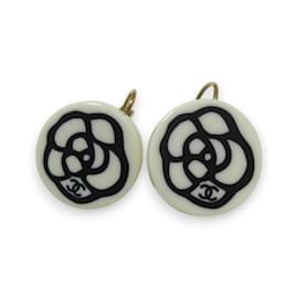 Chanel-Chanel Camellia Coco Mark Stud Earrings-Black,Golden,Eggshell