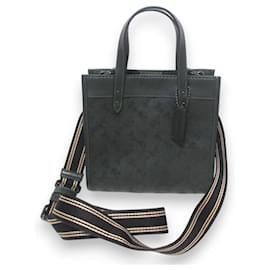 Coach-COACH Field Tote 22 Horse & Carriage Velour x Leather 2-Way Bag-Green