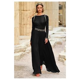 Chanel-Chanel 18C Paris Greece Black Tweed Trim Palazzo Oversized Wide Leg Pants FR 36-Black