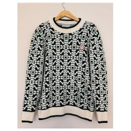 Casablanca-Oversized green/white Casablanca wool sweater M-White,Green