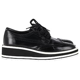 Prada Platform Brogues in Black Leather Black