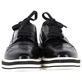 Prada-Prada Platform Brogues in Black Leather-Black
