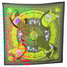 Hermès-Hermes Casques et Plumets Silk Scarf-Green
