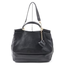 Dolce & Gabbana-Dolce&Gabbana Sicily Leather 2way Handbag-Black