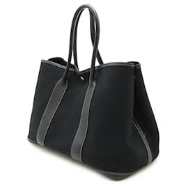 Hermès-Sac Tote Toile Officier Hermes Garden Party PM-Noir