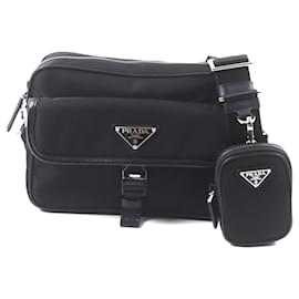 Prada-Prada 2VH133 Re-Nylon Saffiano Leather Shoulder Bag-Black