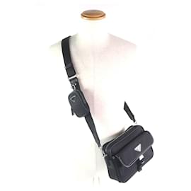 Prada-Prada 2VH133 Re-Nylon Saffiano Leather Shoulder Bag-Black