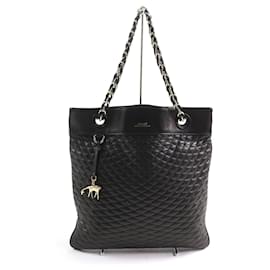 Bally-Bally ChainShoulder Quilting with Logo Design and Charm Keyring Leather Tote Bag-Black