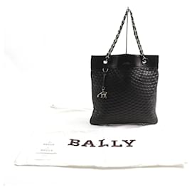 Bally-Bally ChainShoulder Quilting with Logo Design and Charm Keyring Leather Tote Bag-Black