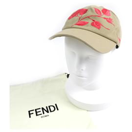 Fendi-Fendi Logo Floral Rose Embroidery Cotton Baseball Cap-Brown,Beige