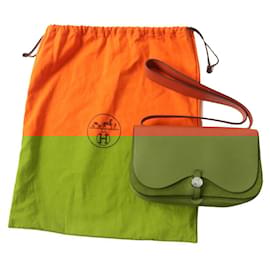 Hermès-Hermes Sac Colorado PM Vache Liege/Toile Chevron Shoulder Bag-Orange