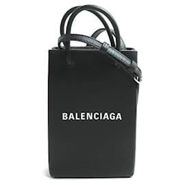 Balenciaga-Balenciaga Shopping Phone Holder Leather 2way Shoulder Bag-Black