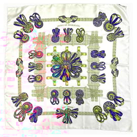 Hermès-Hermes LES RUBANS DU CHEVAL Silk Scarf-White