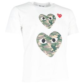 Comme Des Garcons T-shirt en coton blanc Camouflage Double Cœur de Comme Des Garçons Play Blanc