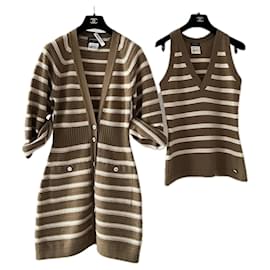 Chanel-Gisele Bundchen Style Beige Cashmere Ensemble-Beige