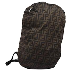 Fendi-FENDI Zucca Canvas Backpack Nylon Black Brown Auth 120226-Brown,Black