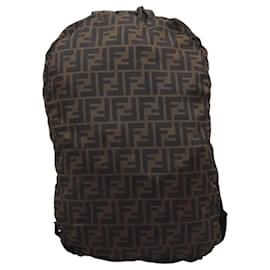 Fendi-FENDI Zucca Canvas Backpack Nylon Black Brown Auth 120226-Brown,Black