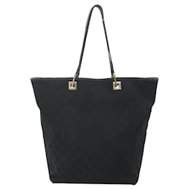 Gucci-GUCCI GG Canvas Tote Bag Black Gold 002 1098 3444 Auth ep8698-Black,Golden
