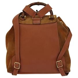 Gucci-GUCCI Bamboo Backpack Suede Leather Brown Gold 003 58 0016 Auth 116338-Brown,Golden