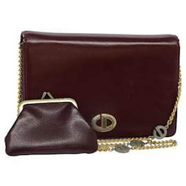 Christian Dior-Christian Dior Chain Shoulder Bag Leather Wine Red Gold Auth BA1298-Golden,Dark red